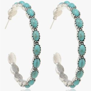 Silver plated Turquoise Howlite Stone Hoop Earrings - NWTs